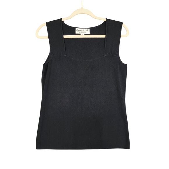 Joseph A Womens Vintage Ribbed Square Neck Tank Top Size Medium Black Stretch - Picture 1 of 8